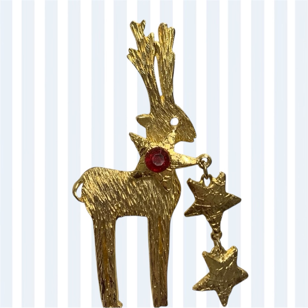 Vintage Ultracraft Reindeer & Dangling Stars Figural Brooch Pin
